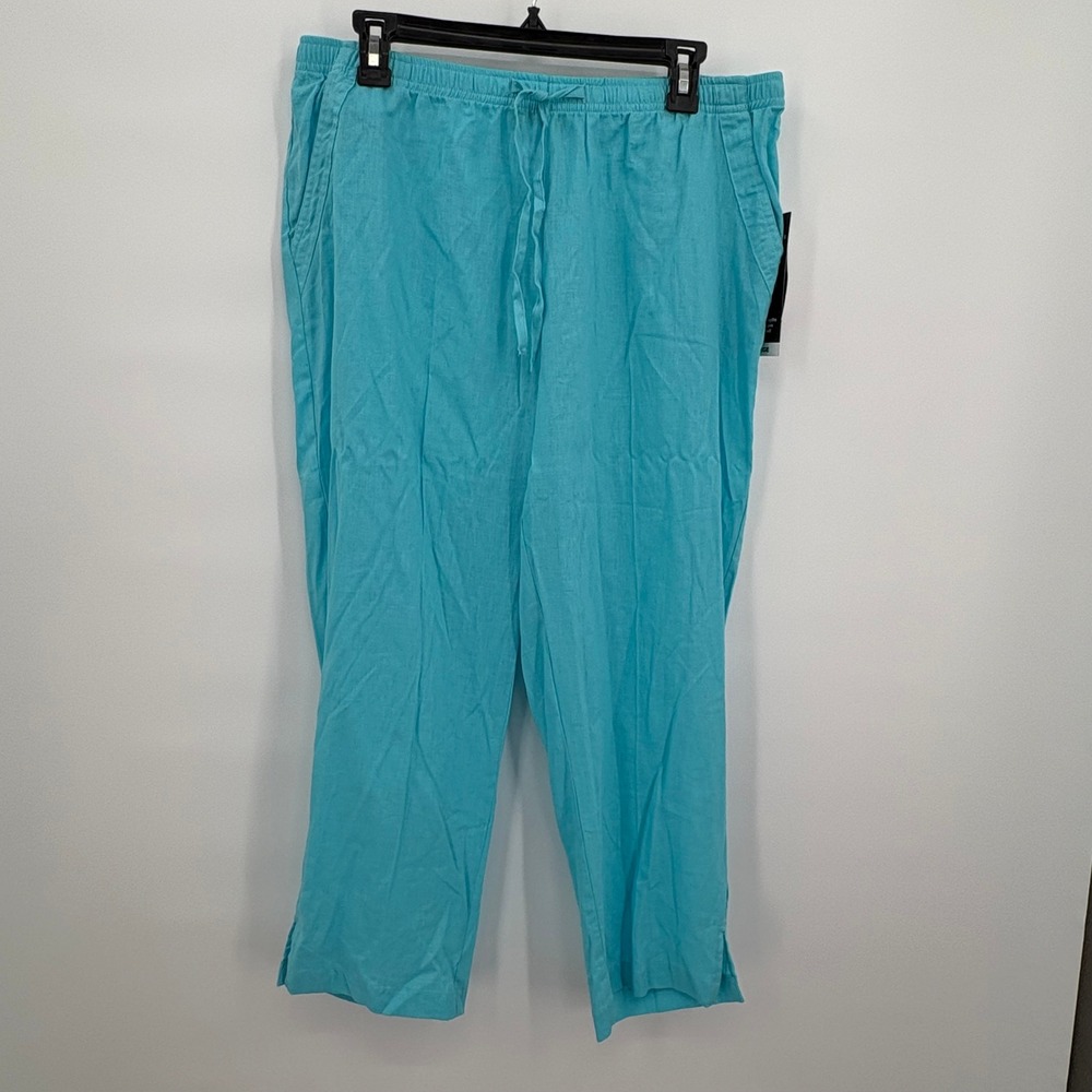 Cathy Daniels Women‎ Blue Radiance Linen Blend Pull On Ankle Pants Large NEW